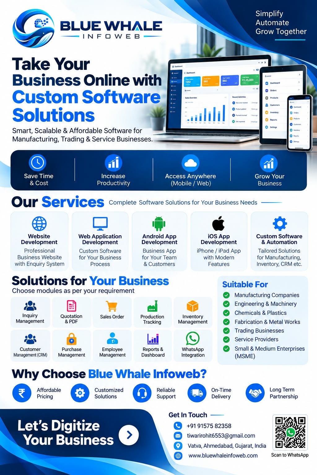 Blue Whale Infoweb service brochure with business software categories